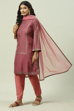 Onion Pink Printed Straight Kurta Salwar Suit Set image number 5