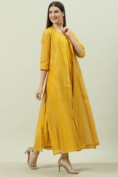 Mustard Art Silk Flared with Cape Dress image number 6