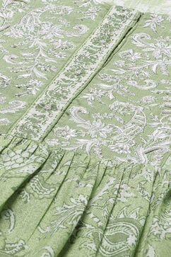 Green Cotton Flared Printed Kurti image number 1