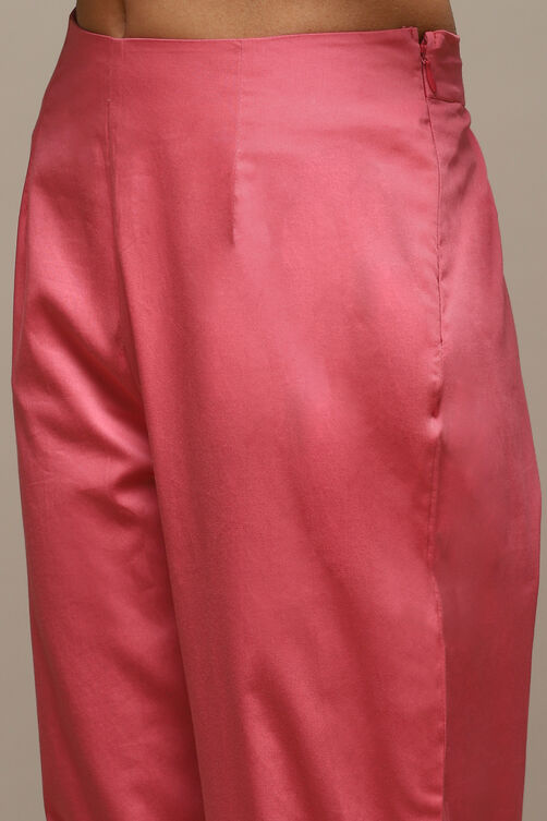 Pink Viscose Gathered Kurta Pant Suit Set