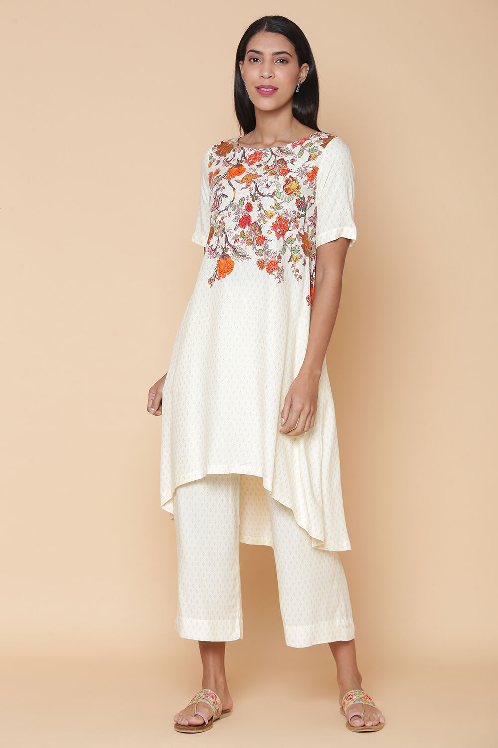 Navy Rayon Asymmetric Kurta Palazzo Suit Set image number 3