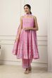 Pink Cotton Floral Printed Kalidar Suit Set