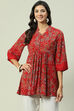 Red Rayon Flared Printed Kurti