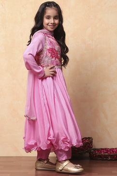 Pink Polyester Blend Anarkali With Jacket Suit Set image number 4