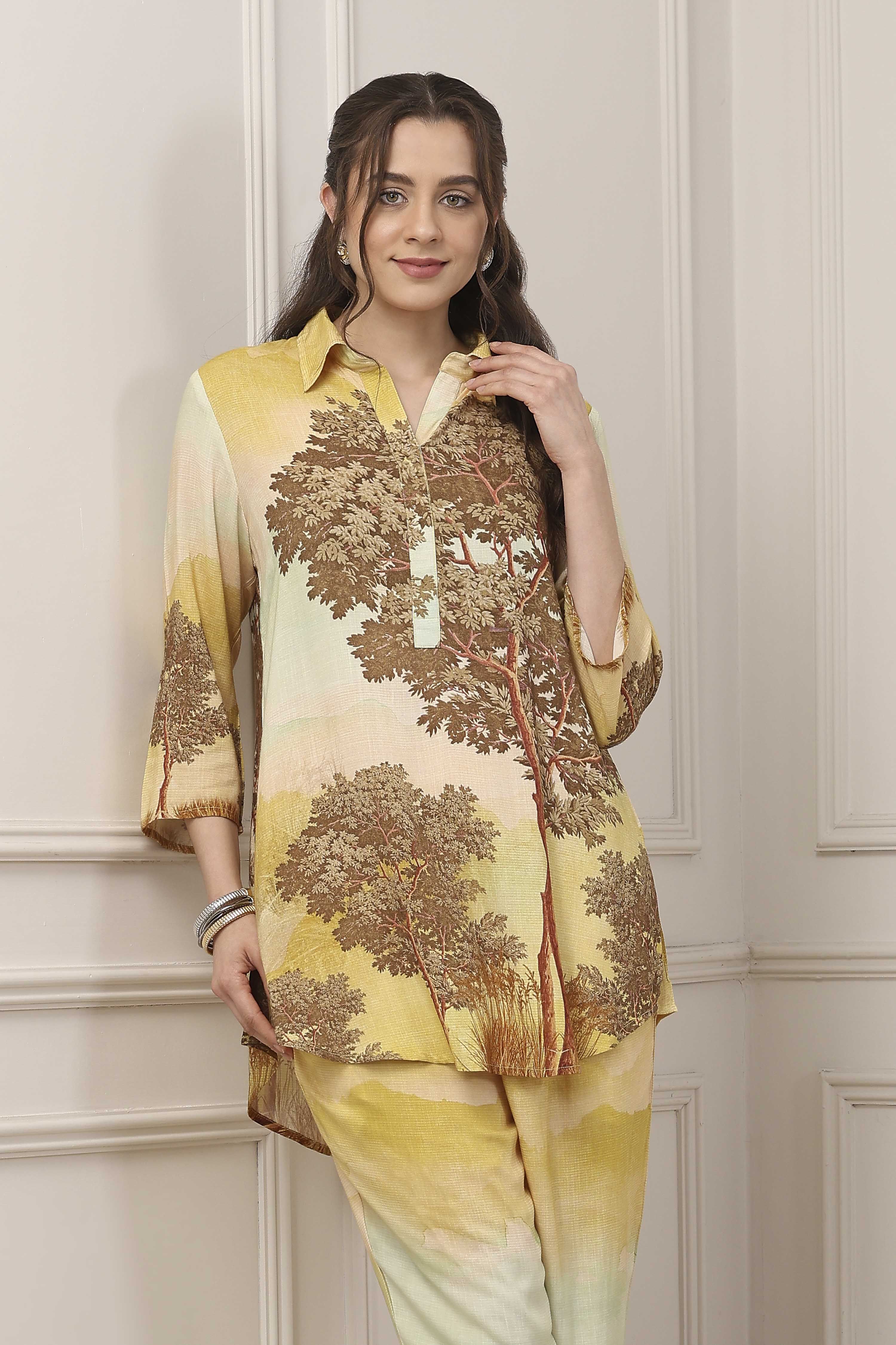 Green & Brown Floral Printed Co-ord Set image number 7