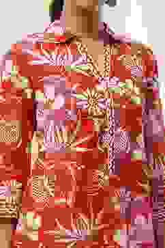 Red Pure Cotton Floral Straight Kurta image number 1