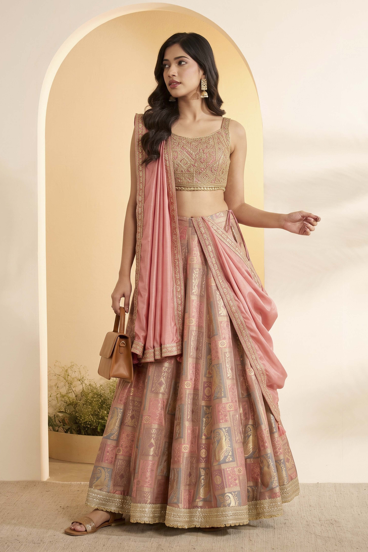 Light Pink Silk Kalidar Lehenga Set