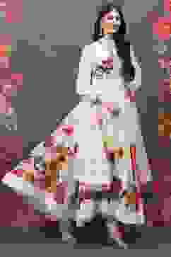 Rohit Bal Off White Cotton Silk Anarkali Printed Suit Set image number 6