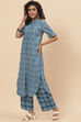 Indigo Cotton Straight Fusion Printed Kurta Set image number 3