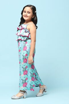 Blue Cotton Straight Printed Jumpsuit image number 2