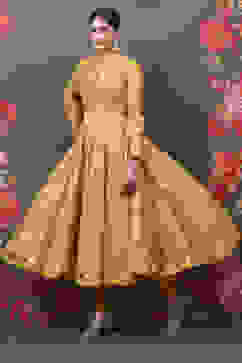 Rohit Bal Yellow Cotton Silk Anarkali Yarndyed Suit Set image number 5