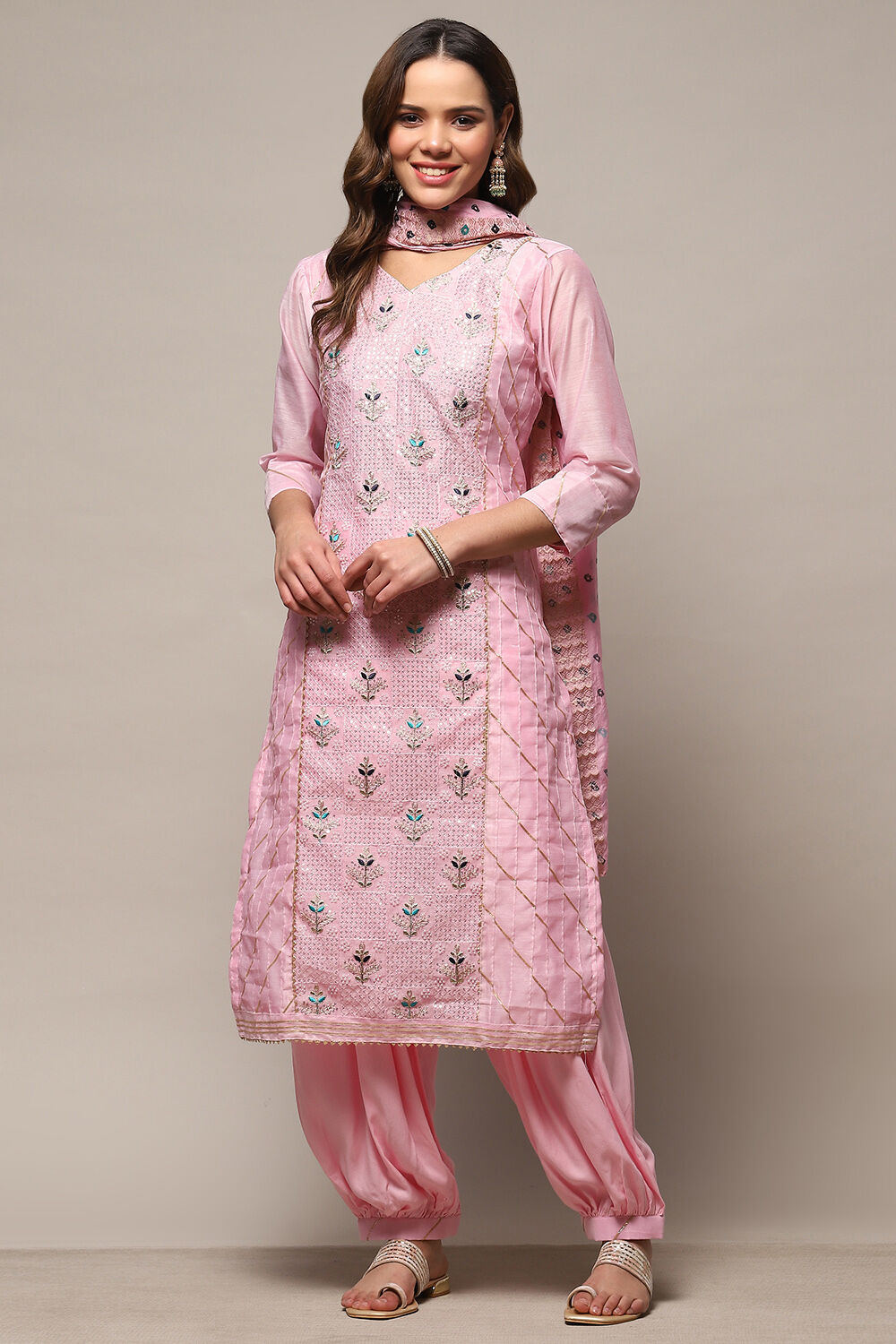 Pink Modal Unstitched Suit Set image number 8