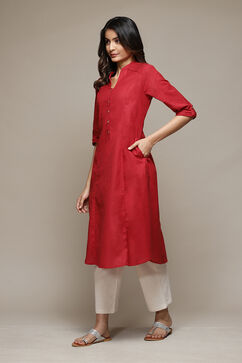 Red A-Line Solid Kurta image number 2