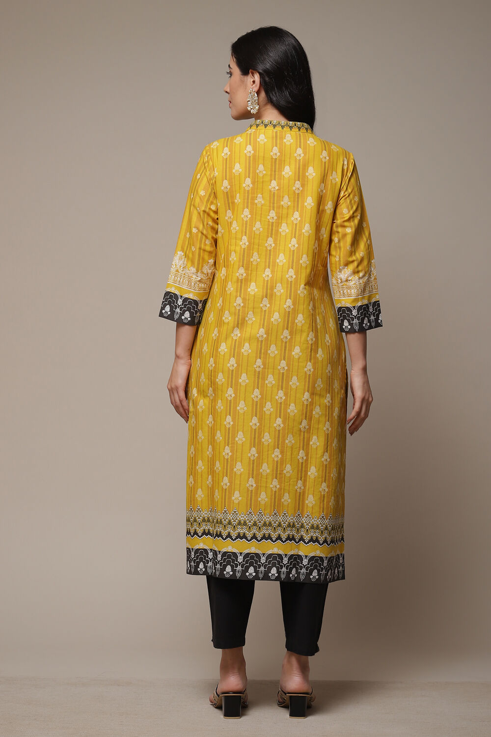 Ochre Cotton Straight Printed Kurta image number 2