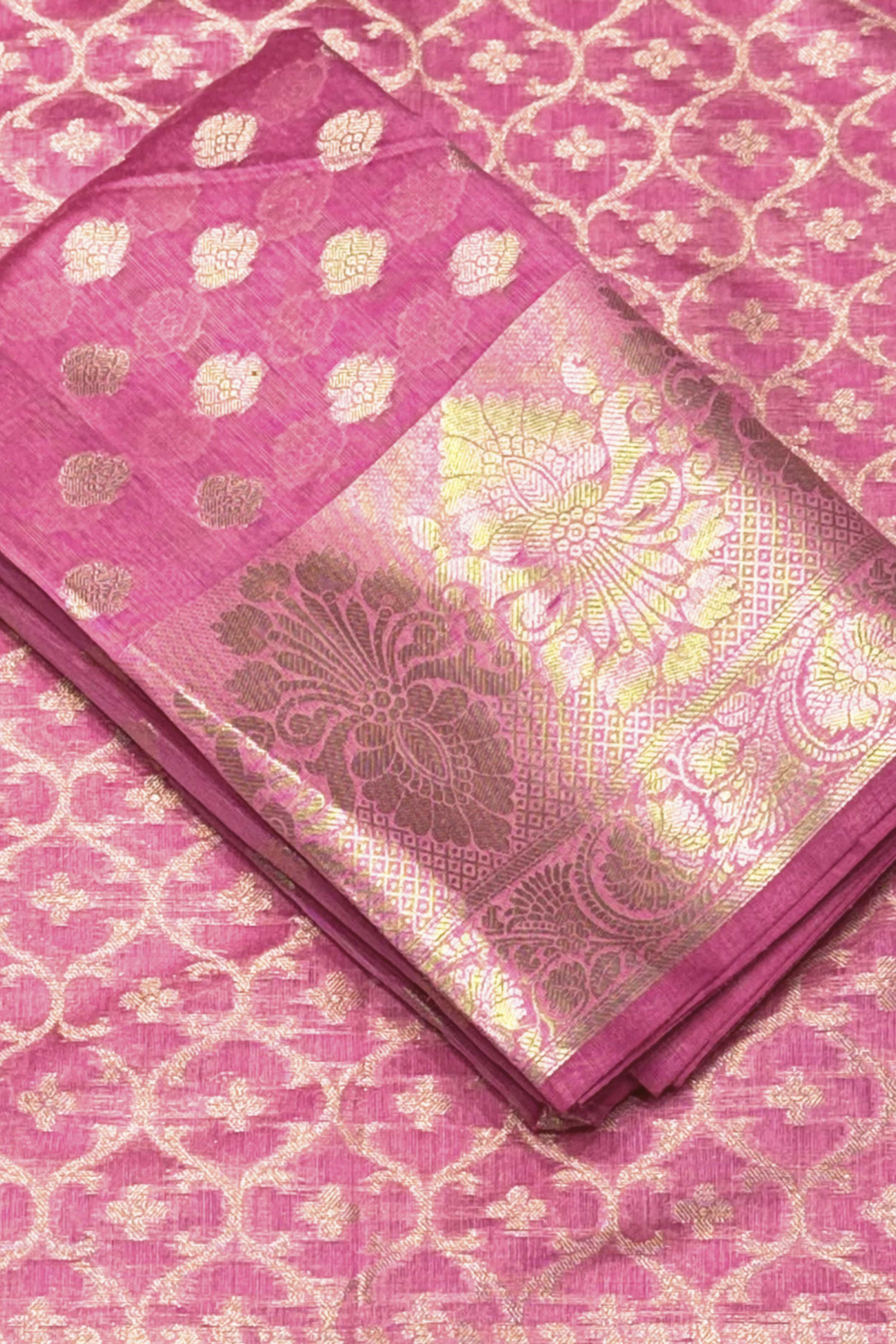 Red Chanderi Silk Printed Unstitched Suit Set image number 2