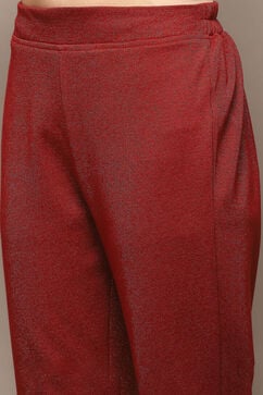 Red & Maroon Polyester Straight Yarndyed 2 Piece Set image number 2