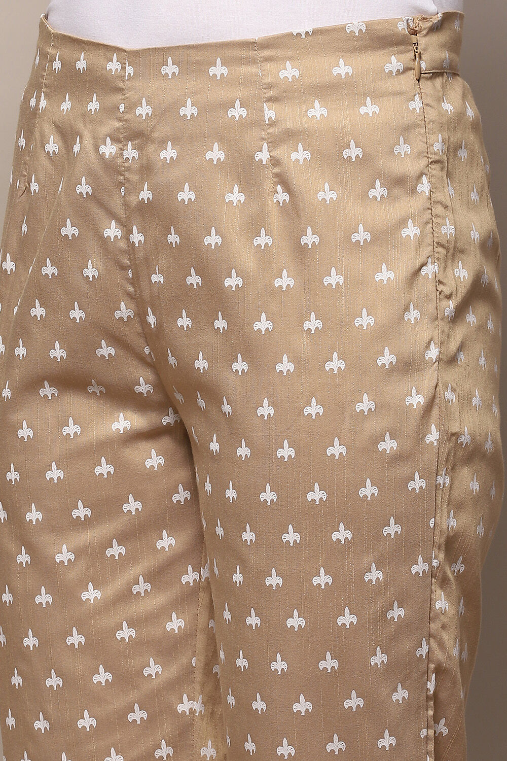Gold Viscose Printed Narrow Pant image number 1