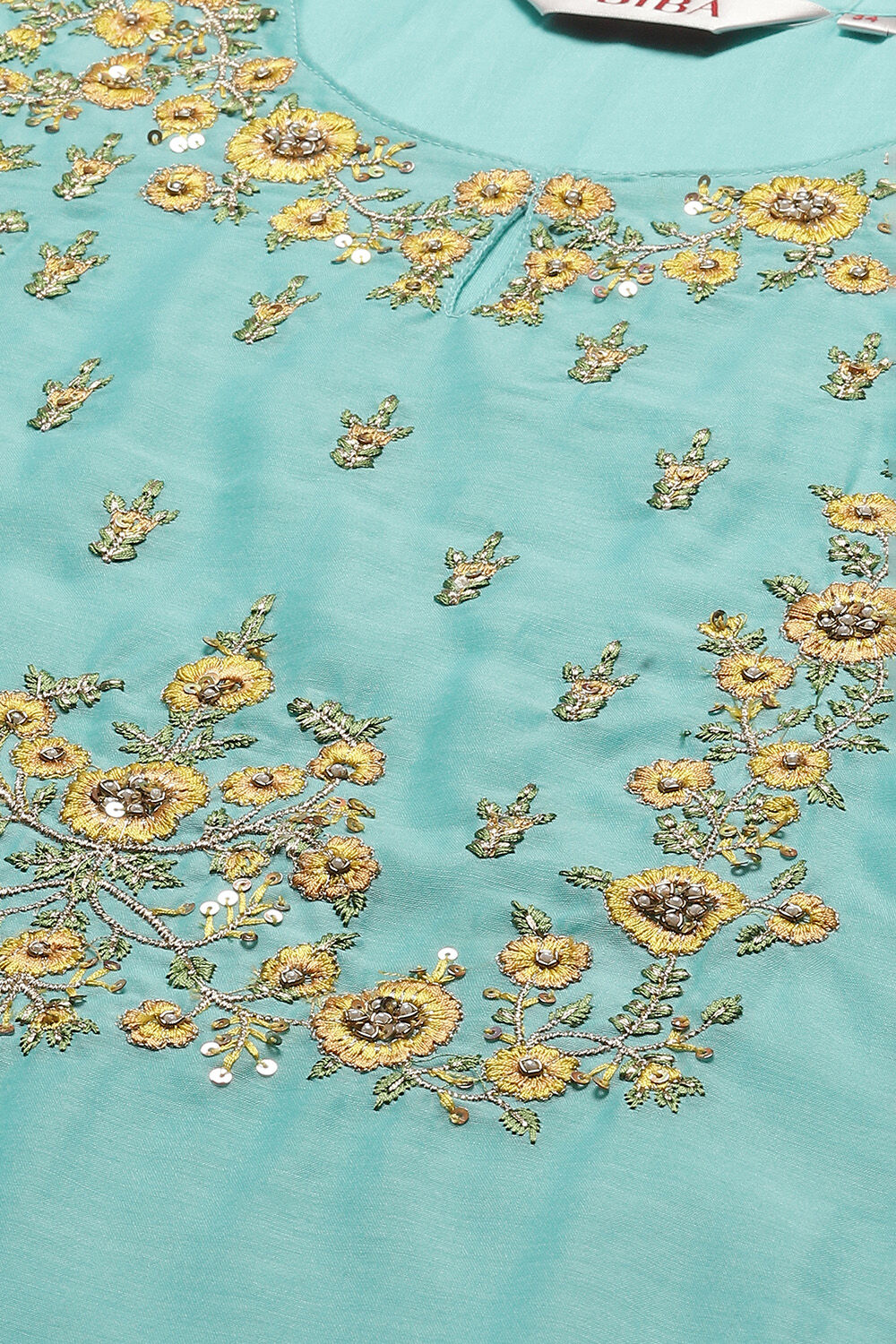 Turquoise Yarndyed A-Line Kurta Regular Pants Suit Set image number 1