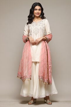 Off White & Blush Pink Cotton Blend Straight Kurta Garara Suit Set image number 7