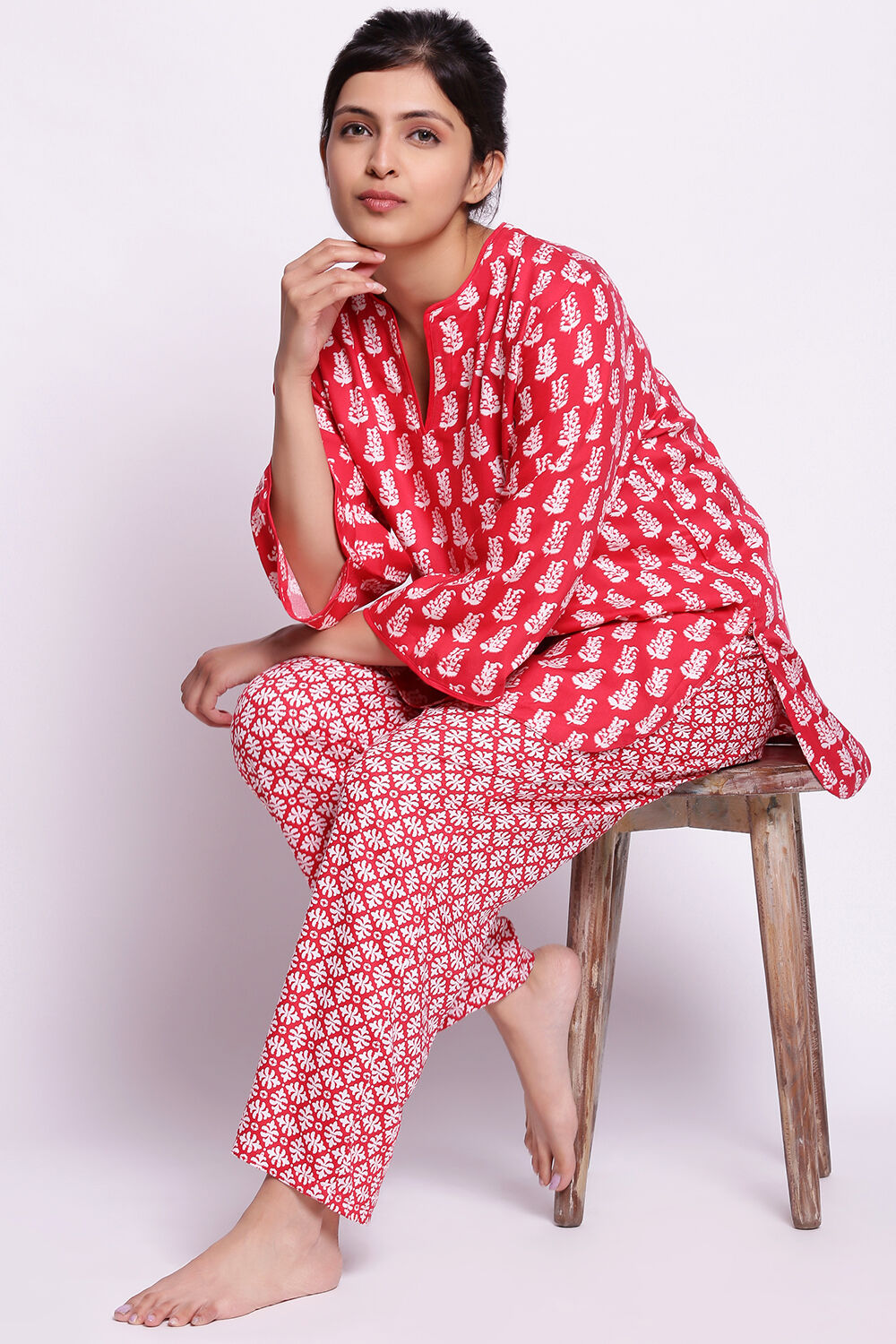Buy Dark Pink Cotton Printed Loungewear Set Kurta Pyjama for N
