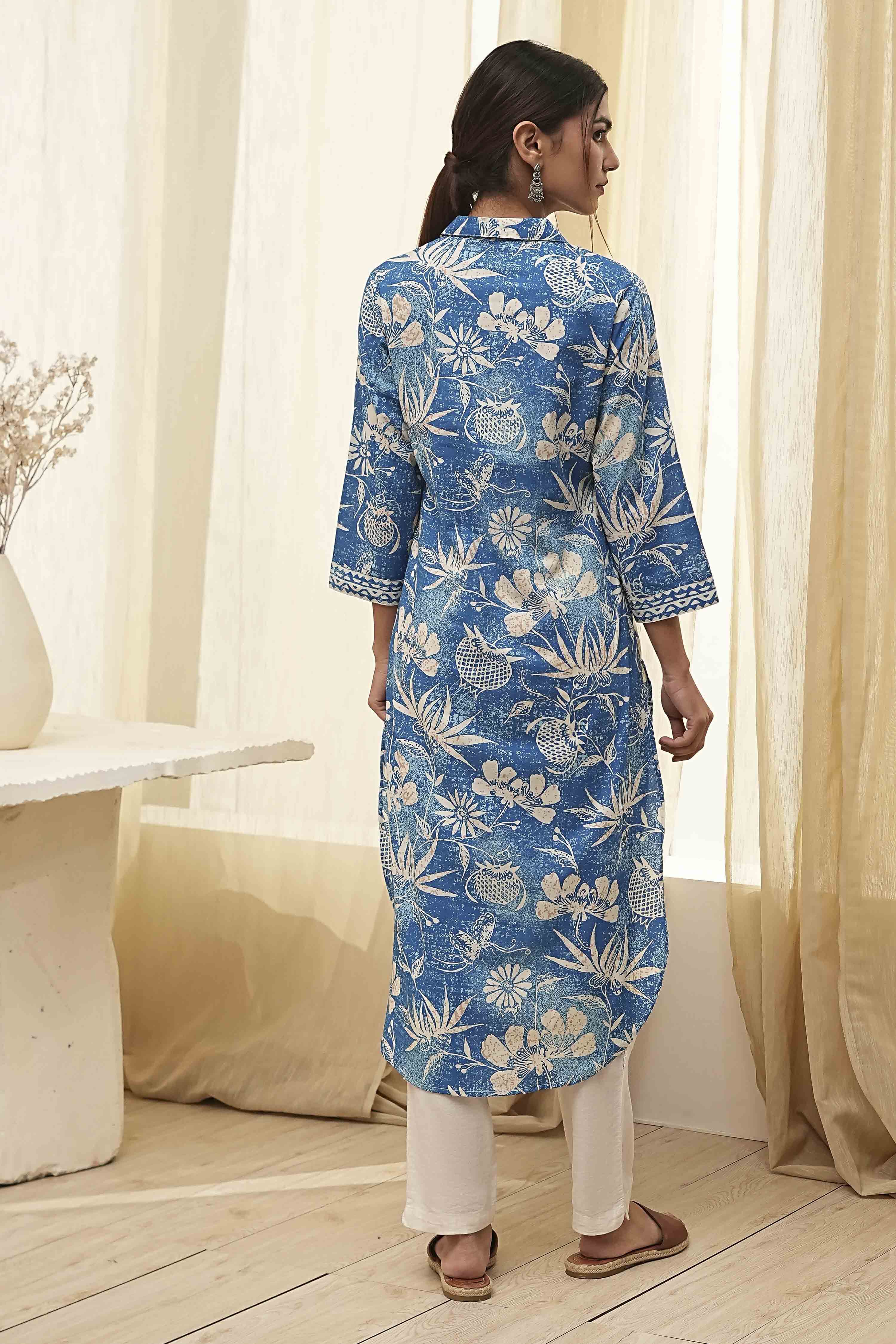 Red Pure Cotton Floral Straight Kurta image number 3