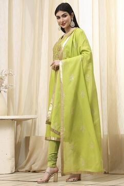 Mehandi Green Poly Chanderi Fitted Suit Set image number 2