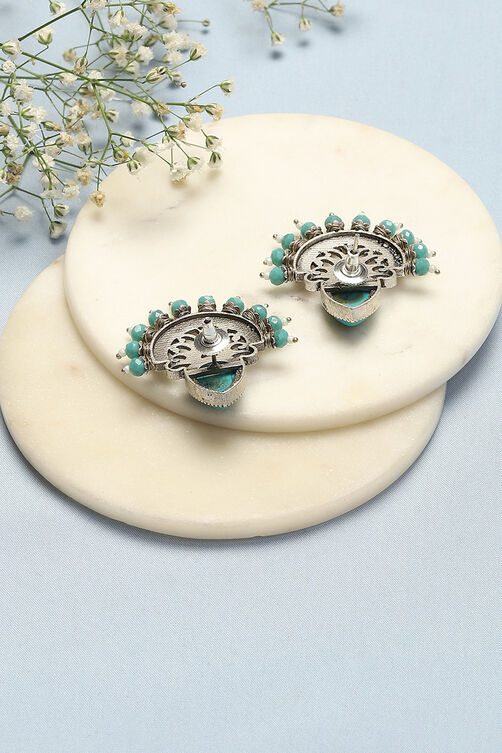 Oxidised Turquoise Brass Earrings image number 2