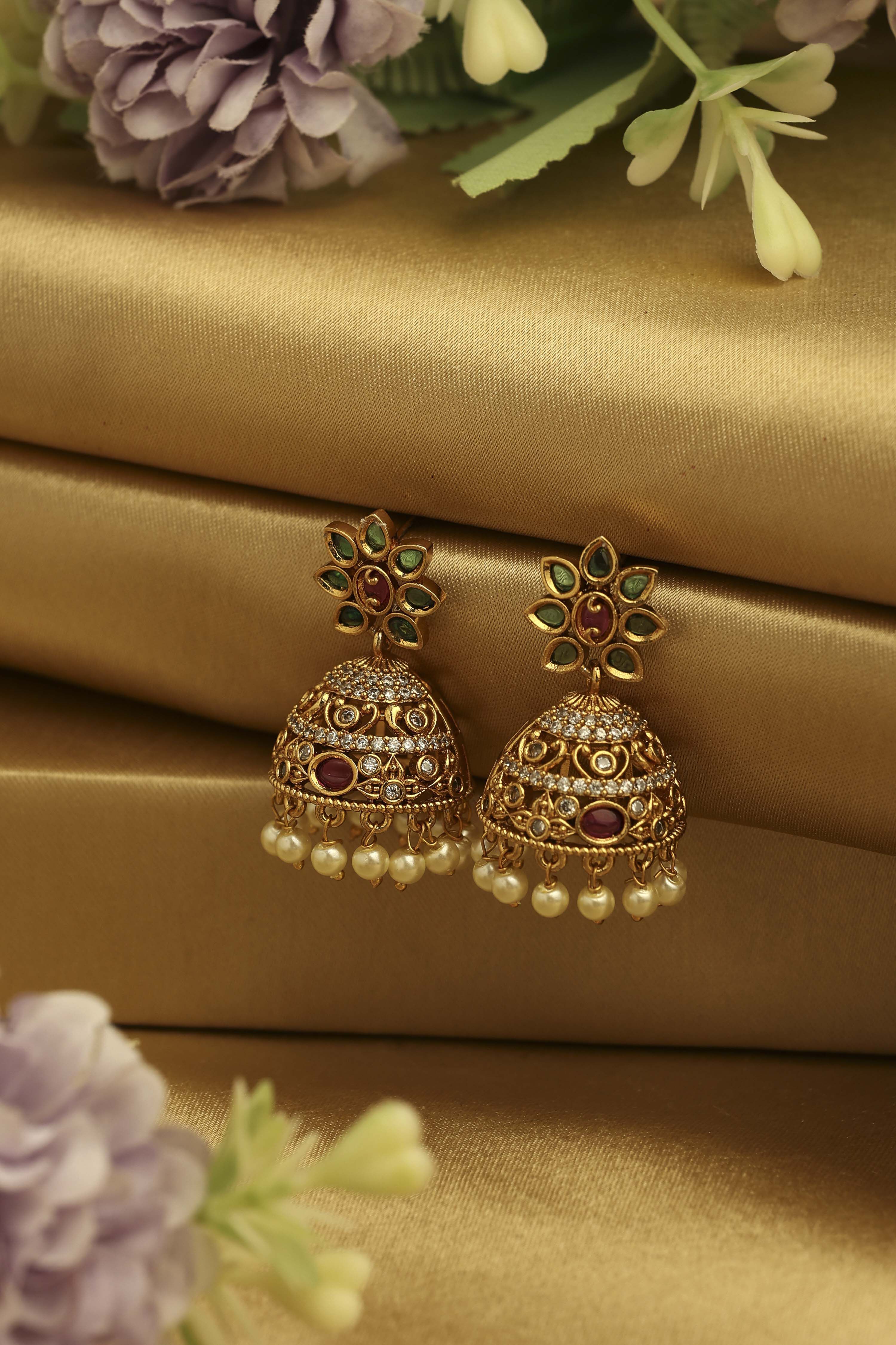 Green Brass Jhumka image number 0