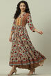 Ecru Rayon Flared Printed Dress image number 3