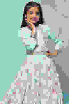 Aqua Chanderi Blouse With Georgette Lehenga & Net Dupatta  image number 8