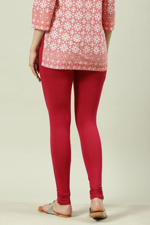 Maroon Solid Leggings image number 4