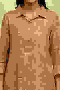 Beige Printed Shirt Style Straight Kurti image number 1