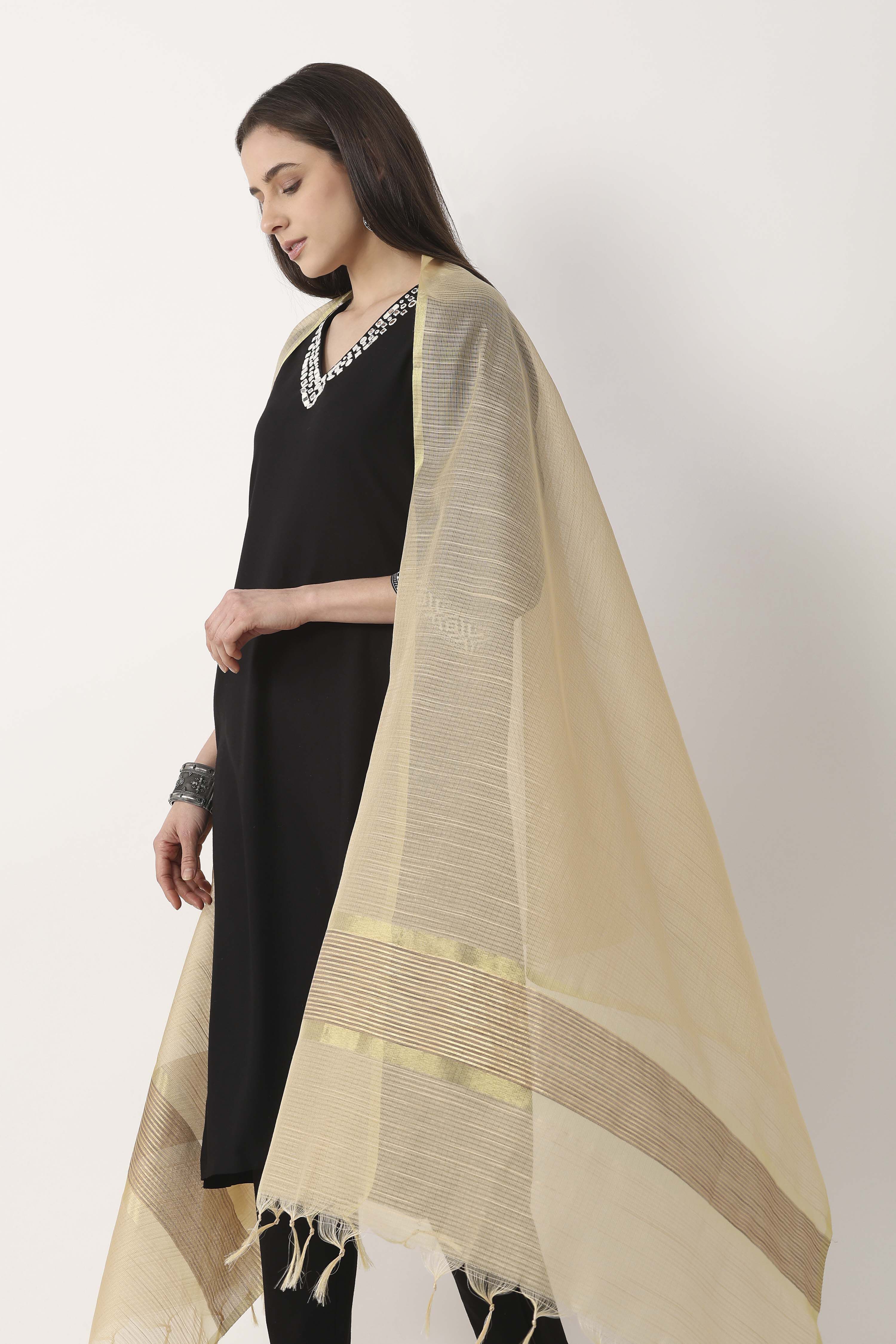 Beige Art Silk Dupatta image number 1