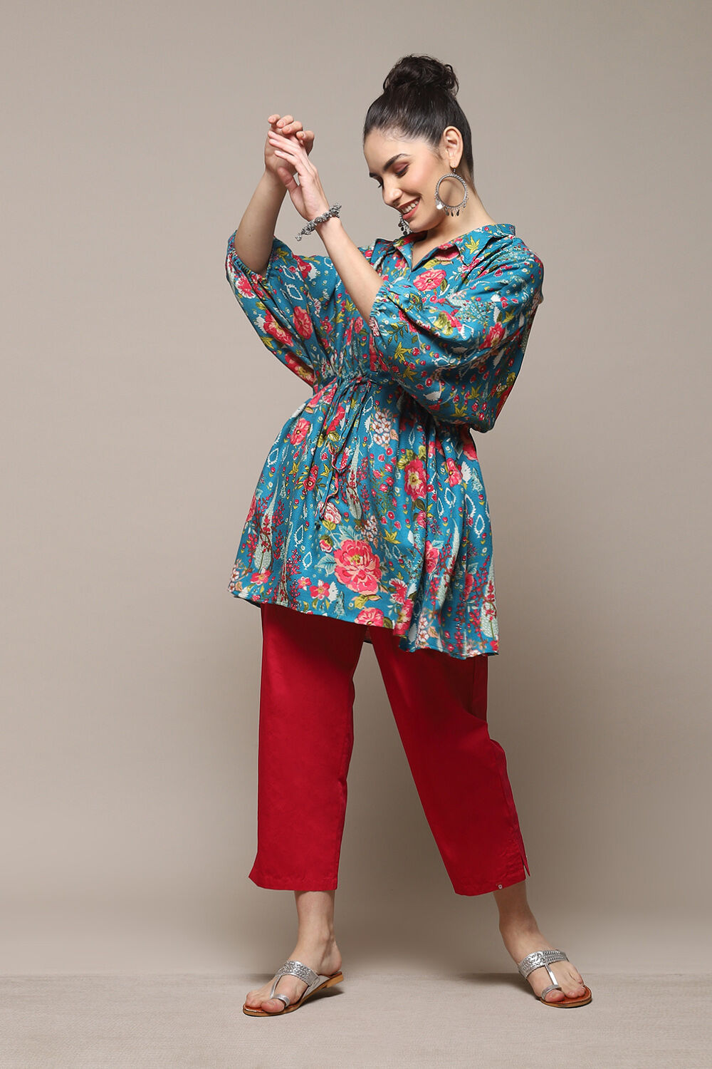 Teal LIVA Printed Top image number 0