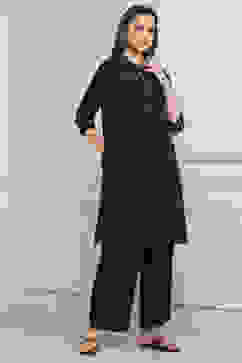 Black Cotton Solid Straight Kurta image number 0