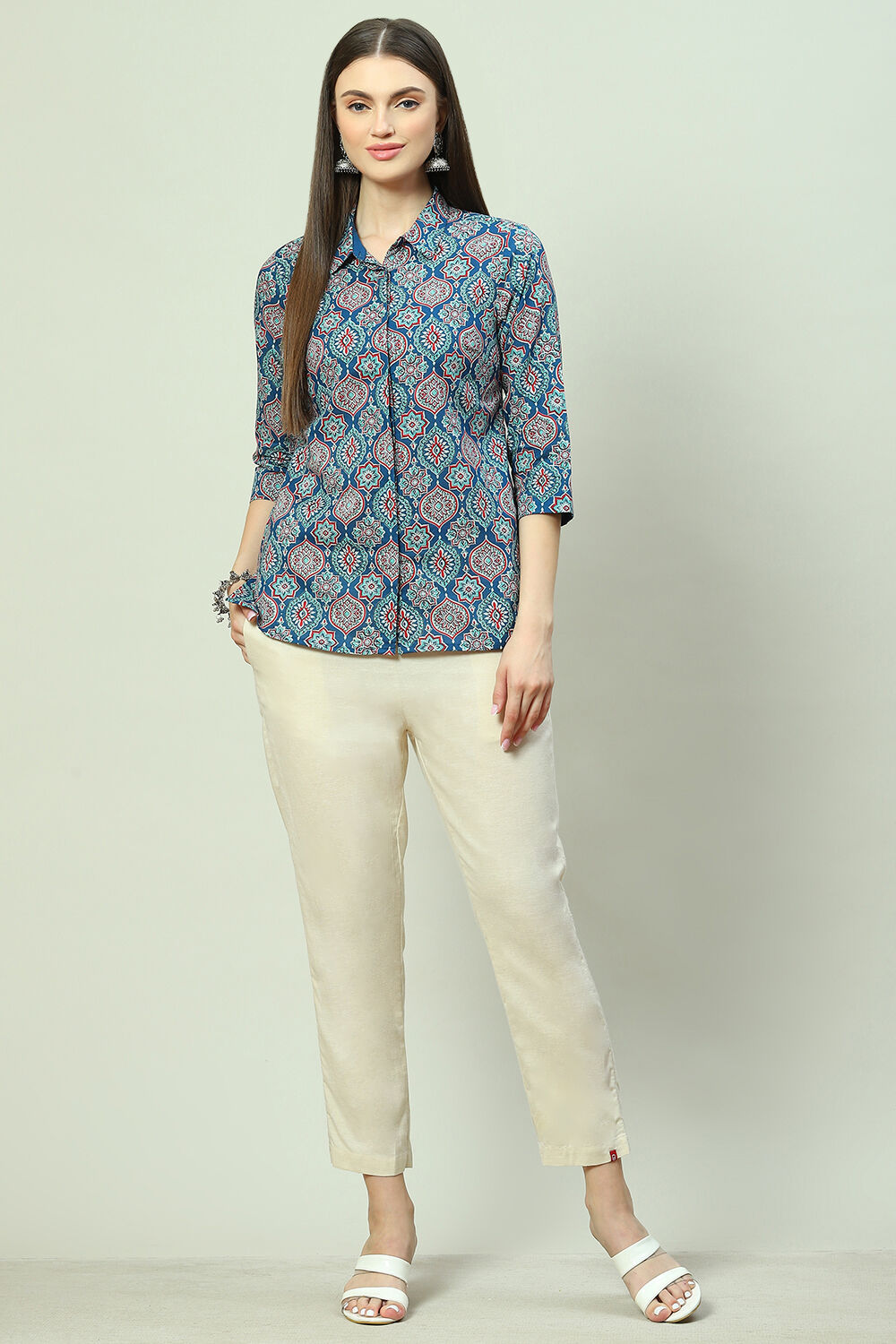 Off White Cotton Blend Palazzo image number 5