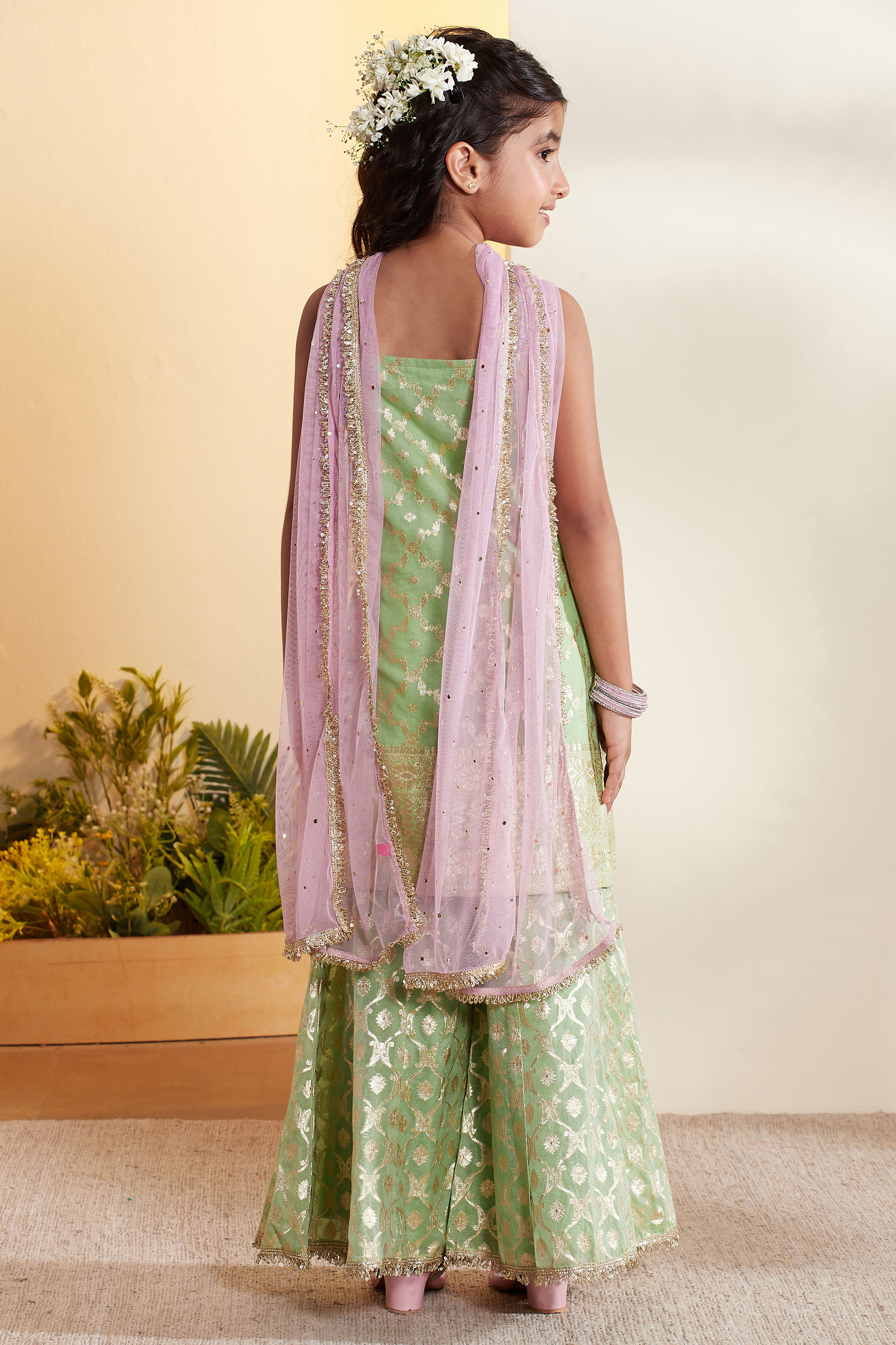 Sage Green Printed Sharara Kurta Set image number 5