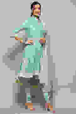 Light Green Kota Asymmetric Suit set image number 6