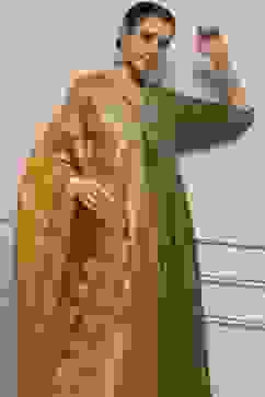 Green Embroidered Angrakha Festive Anarkali Suit Set image number 7