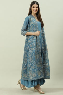 Blue Art Silk with Cape Printed Dress image number 6