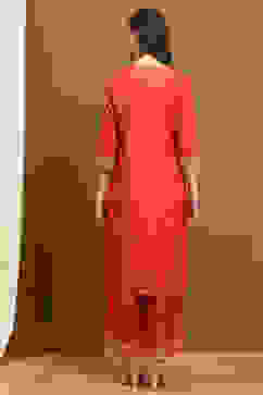 Orange Silk Embroidered Festive Straight Suit Set image number 4