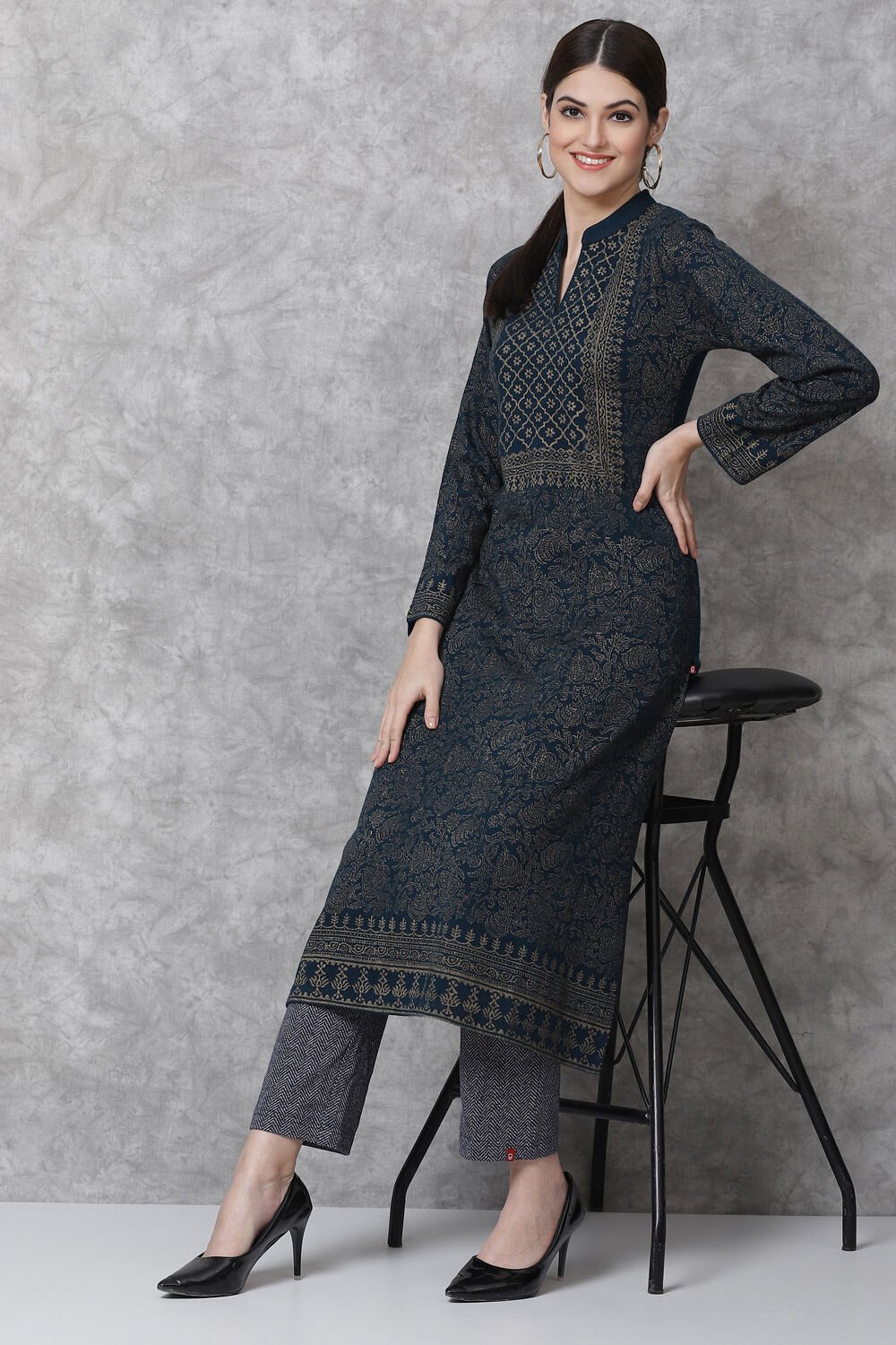 Teal Straight Acrylic Kurta