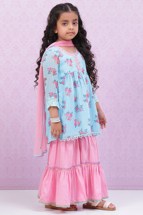 Blue Viscose Flared Kurta Garara Suit Set image number 6