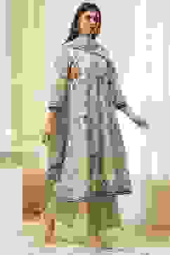 Sage Green Pure Cotton Floral Kalidar Suit Set image number 5