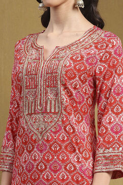 Rust Printed Festive A-line Suit Set image number 1