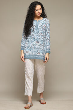 White Viscose Printed Narrow Pants image number 0