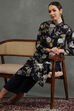 Indigo Silk Chanderi Floral Printed Straight Kurta Set image number 0