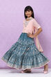 Peach And Teal Straight Poly Cotton Girls Lehenga Set