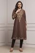 Brown Polyester Straight Yarndyed Kurta image number 5