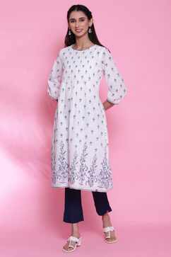 White And Blue Cotton Printed Kurta Dress image number 5